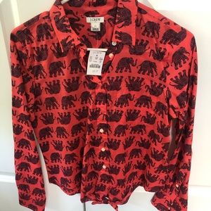 JCrew Elephant Print Button Down Blouse